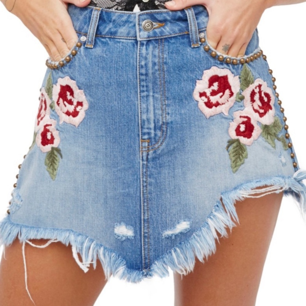 Free People Wild Rose Embroidered Miniskirt